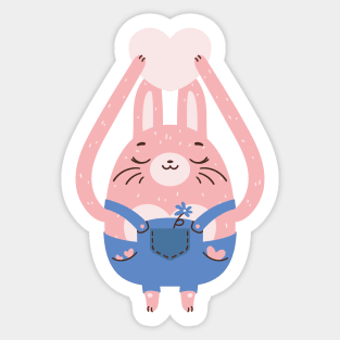 Bunny with long arms holding a heart Sticker